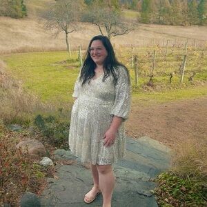 Eliza J Champagne Sequin Tiered Cocktail Dress